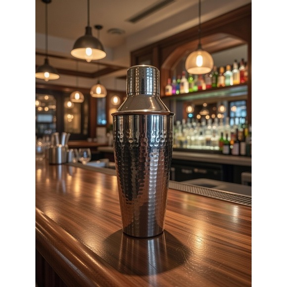 The Unbranded Brand Other - Hammered‎ Stainless Steel Cocktail Shaker 3-Piece Cobbler Style Silver Barware